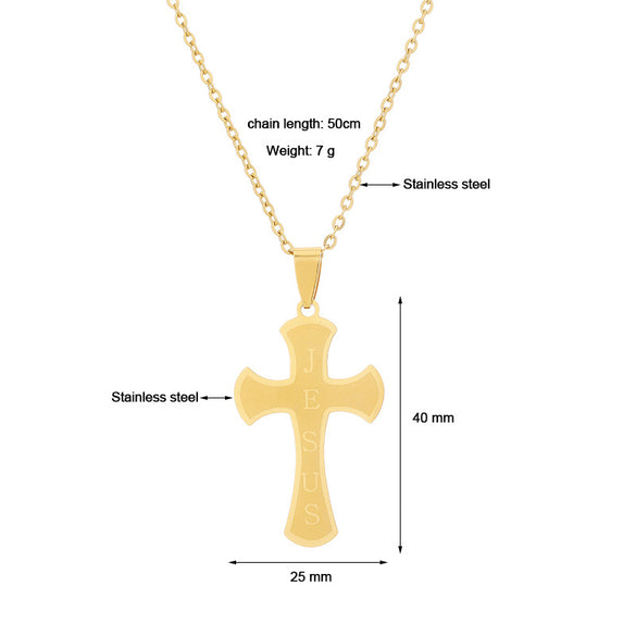 Casual Simple Style Cross Letter Stainless Steel Plating Hollow Out 18k Gold Plated Pendant Necklace Long Necklace