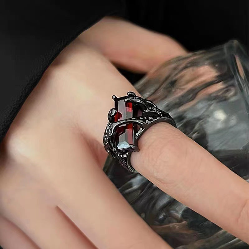 Hip-hop Punk Streetwear Geometric Copper Plating Inlay Artificial Gemstones Open Ring