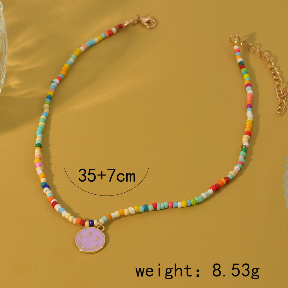 Fashion Smiley Face Beaded Alloy Enamel Necklace