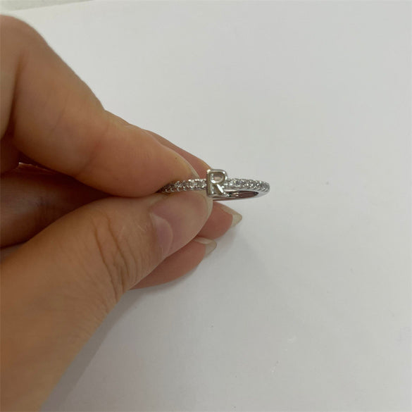 Cross-border new 26 initials micro-inlaid zircon open rings ins style personalized design English letter jewelry