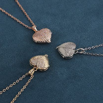 Fashion Heart Shape Copper Pendant Necklace Plating Inlay Artificial Diamond Copper Necklaces