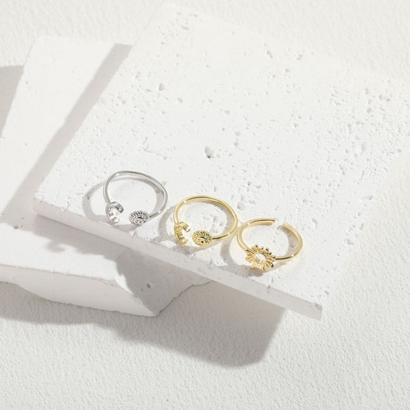 hot sale opening sun moon daisy ring literary niche design sense light luxury personality simple ring