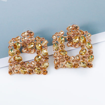 Personality Geometric Square Diamond Super Flash Female Earrings Cross-border