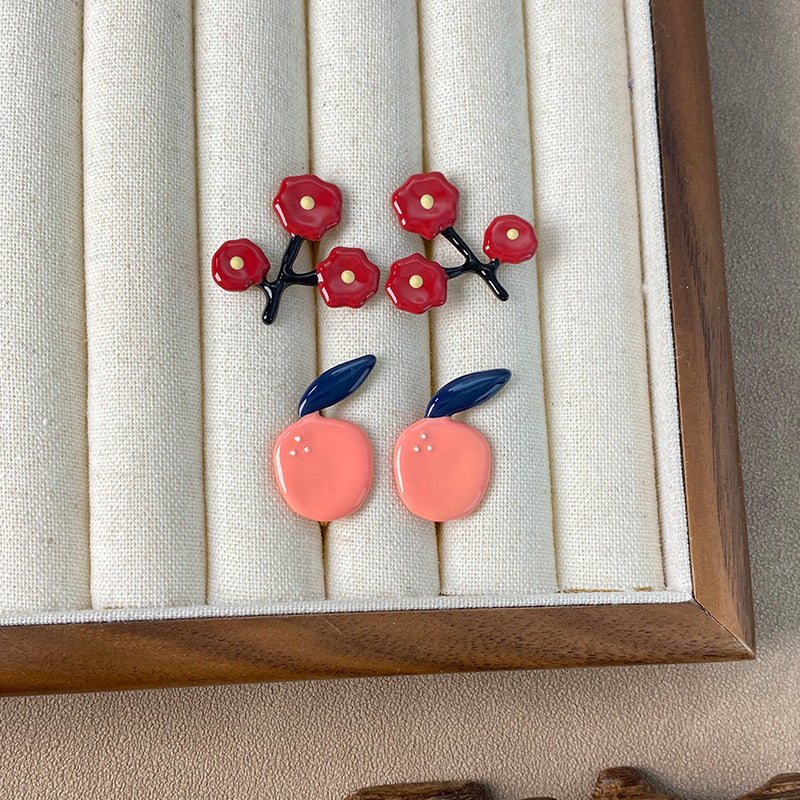 1 Pair Cute Flower Apple Enamel Copper 18K Gold Plated Earrings