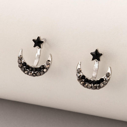 Simple Black Rhinestone Star Moon Geometric Alloy Meniscus Earrings