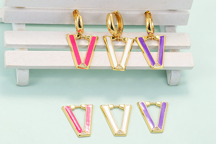 Retro V-shaped Inverted Triangle Fluorescent Copper Earrings Wholesale Gooddiy