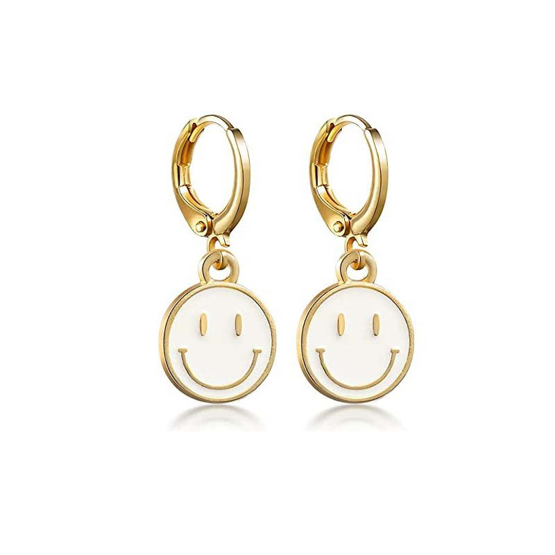 1 Pair Simple Style Heart Shape Smiley Face Lightning Enamel Metal Drop Earrings