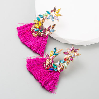 Fashion Geometric Alloy Tassel Rhinestone Drop Earrings