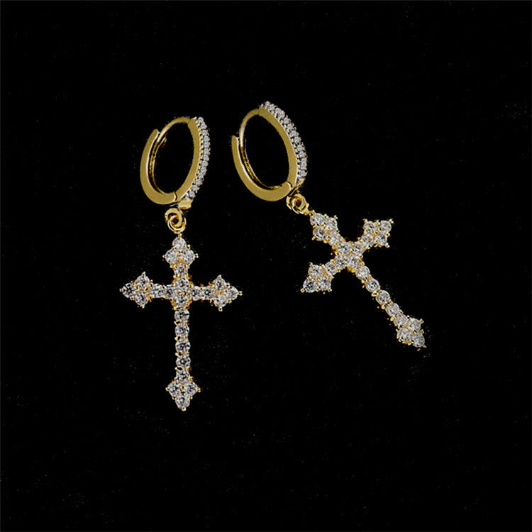 1 Pair Fashion Cross Copper Inlay Artificial Gemstones Earrings