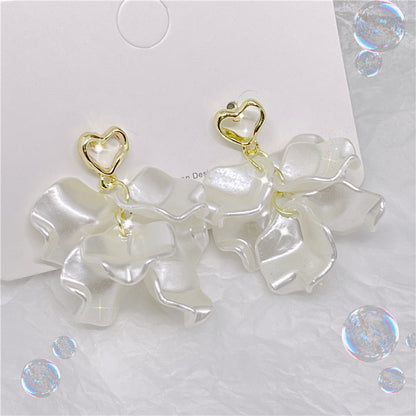 Elegant Petal Arylic Inlay Artificial Pearls Rhinestones Women's Drop Earrings