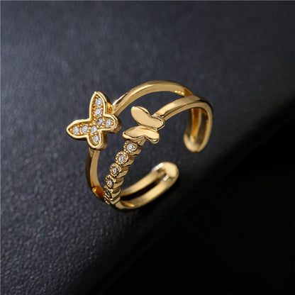 Simple Double-layer Butterfly Gold-plated Micro-inlaid Zircon Ring