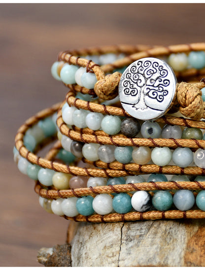 Bohemian Tree  Stone Alloy Wax Rope Beaded Layered Couple Bracelets