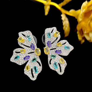 1 Pair Exaggerated Butterfly Inlay Copper Zircon Earrings