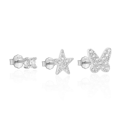 1 Set Simple Style Star Butterfly Plating Sterling Silver Ear Studs