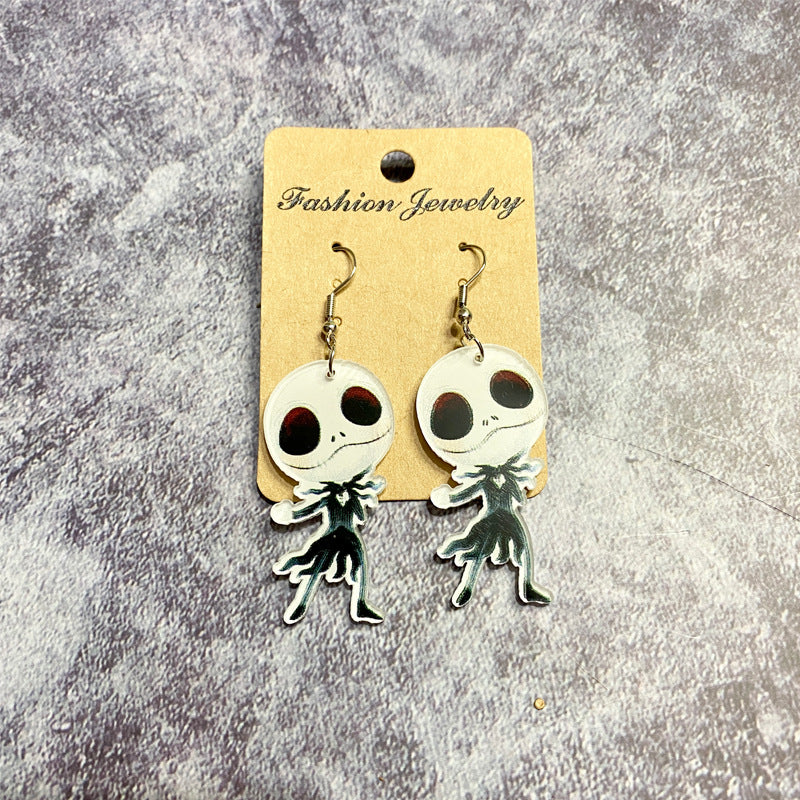 1 Pair Retro Halloween Pattern Skull Arylic Drop Earrings