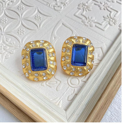 Retro Geometric Alloy Inlay Artificial Gemstones Rhinestones Women's Ear Studs 1 Pair