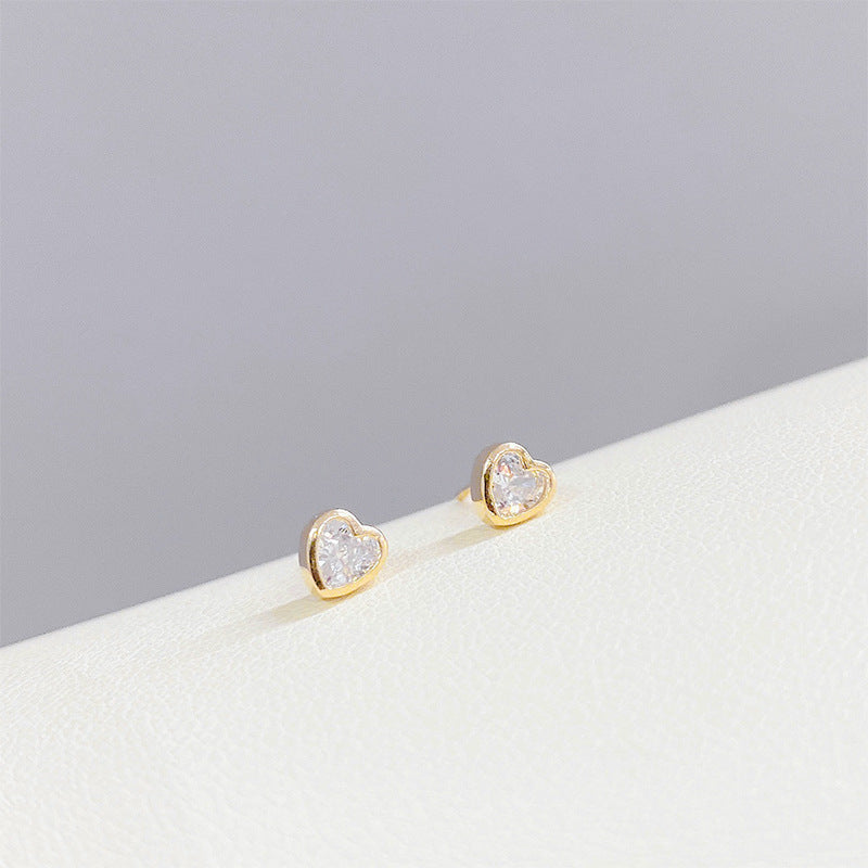 1 Set Simple Style Heart Shape Crown Plating Inlay Copper Zircon Ear Studs