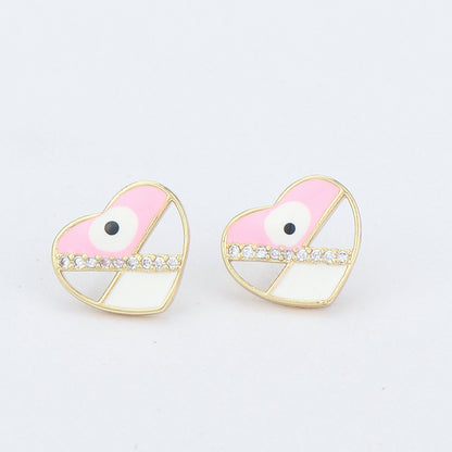 Fashion Moon Heart Shape Copper Ear Studs Stoving Varnish Inlay Zircon Copper Earrings