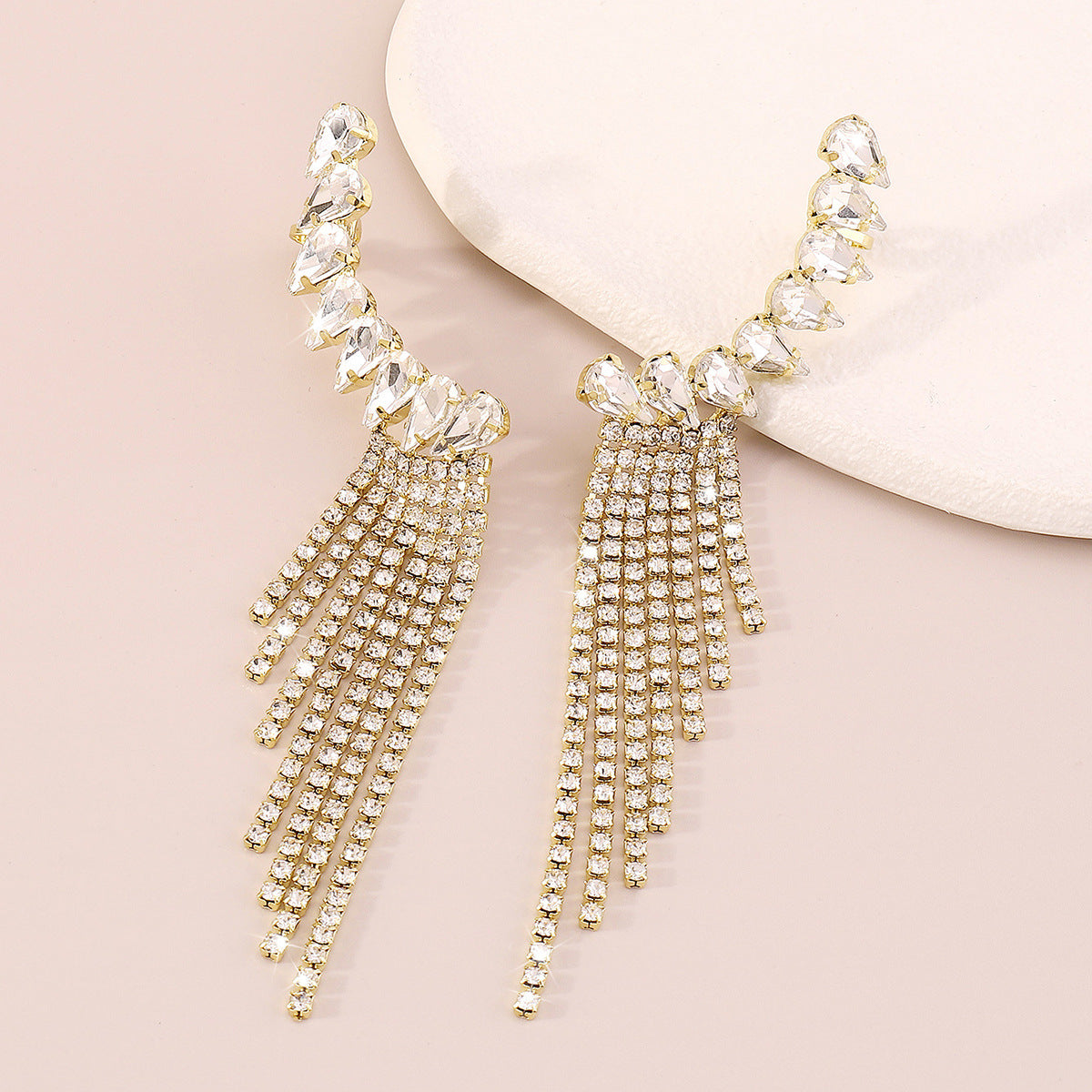 Elegant Lady Geometric Alloy Tassel Plating Inlay Rhinestones Women's Drop Earrings