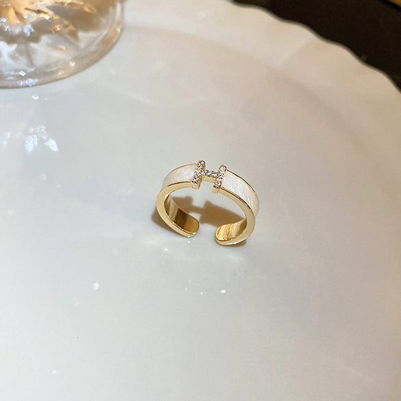 Korean temperament diamond zircon geometric opening ring light luxury niche fashion index finger ring Internet celebrity versatile jewelry women