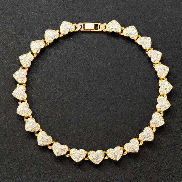 Hip-hop Heart Shape Alloy Inlay Rhinestones Unisex Bracelets Necklace 1 Piece