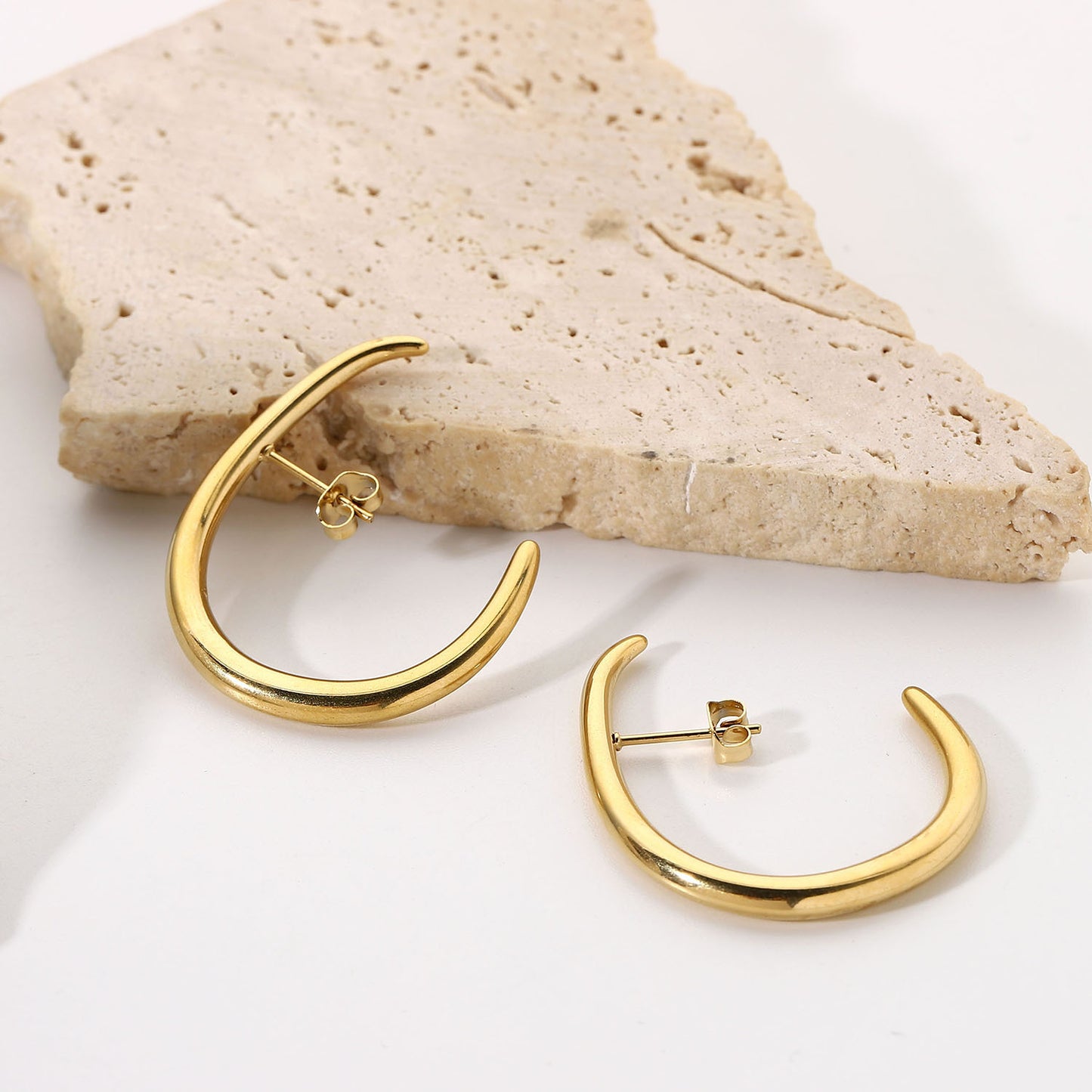 Fashion All-match Stainless Steel 14k Gold Personality C-shaped Hook Earring