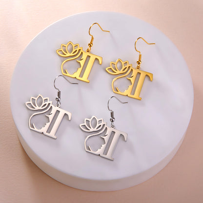 1 Pair Elegant Simple Style Letter Lotus Plating Stainless Steel Drop Earrings