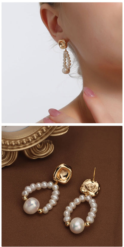 1 Pair Elegant Water Droplets Plating Freshwater Pearl Copper 18k Gold Plated Drop Earrings