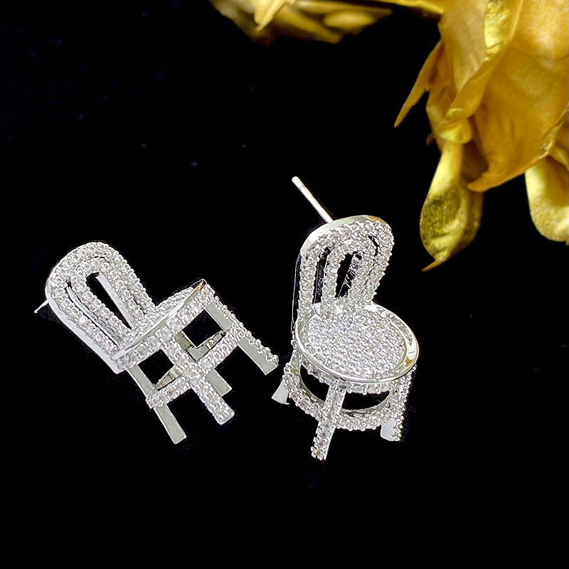 1 Pair Shiny Chair Inlay Copper Zircon Ear Studs