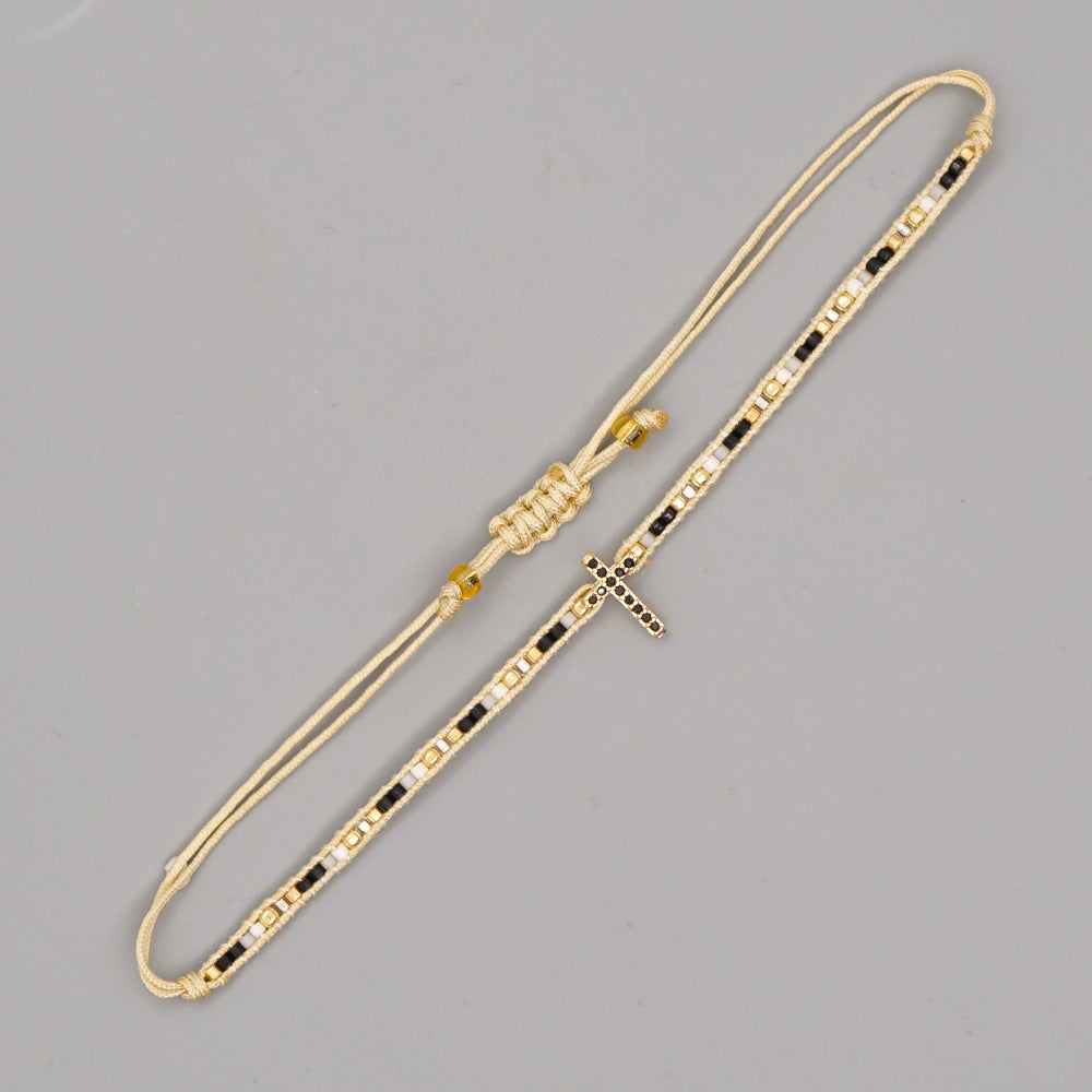 Gooddiy Wholesale Accessories Ethnic Style Diamond Cross Miyuki Beads Woven Bracelet