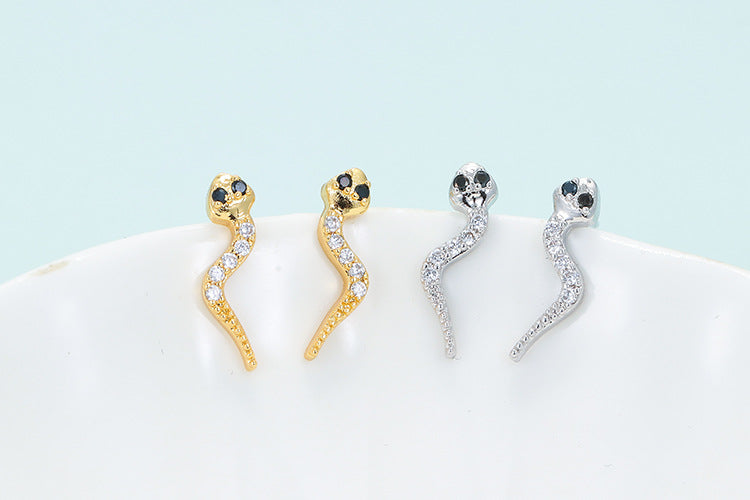 European And American Creative Snake-shaped Micro-inlaid Zircon Copper Earrings Wholesale