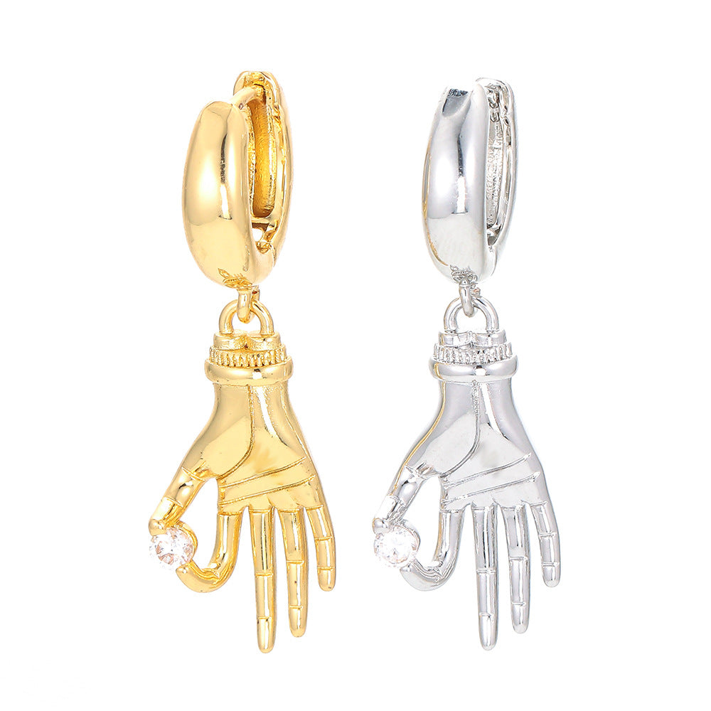 Wholesale Retro Golden Palm Glossy Pendant Copper Earrings Gooddiy