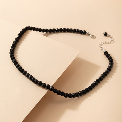 Fashion Jewelry Black Beaded Single Layer Necklace Geometric Bead Clavicle Chain