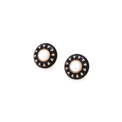 1 Pair Retro Simple Style Geometric Enamel Alloy Artificial Pearls Ear Studs