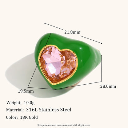 304 Stainless Steel Simple Style Inlay Heart Shape Zircon Rings