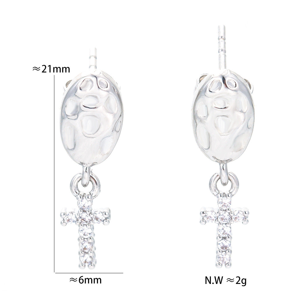 Retro Cross Copper Drop Earrings Plating Inlay Zircon Copper Earrings