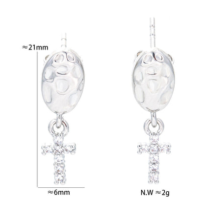 Retro Cross Copper Drop Earrings Plating Inlay Zircon Copper Earrings