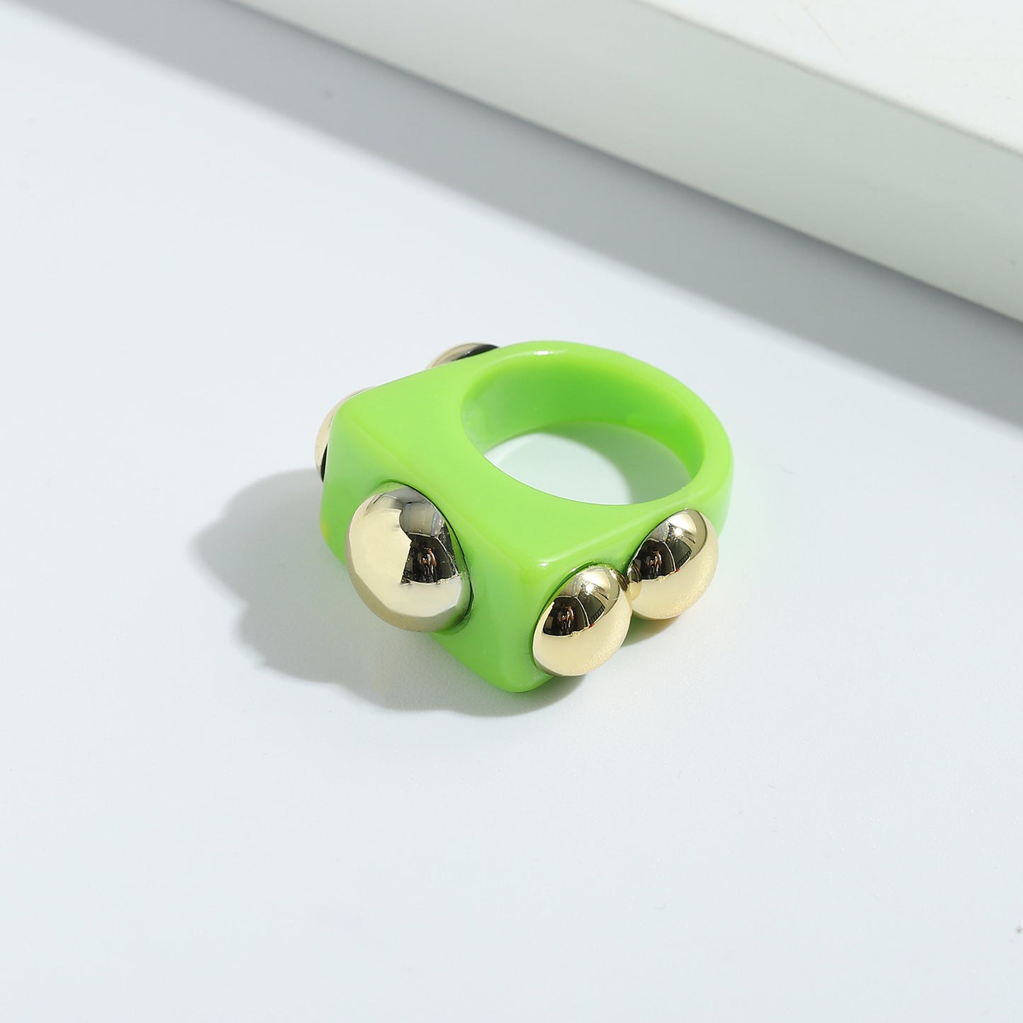 Fashion Candy Color Acrylic Inlaid Metal Beanie Ring