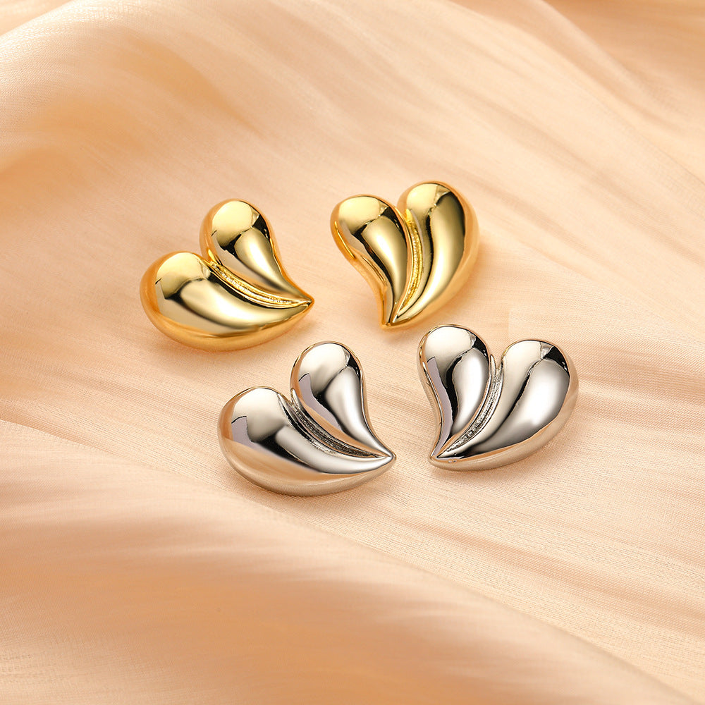 1 Pair Simple Style Heart Shape Plating Copper Gold Plated Ear Studs