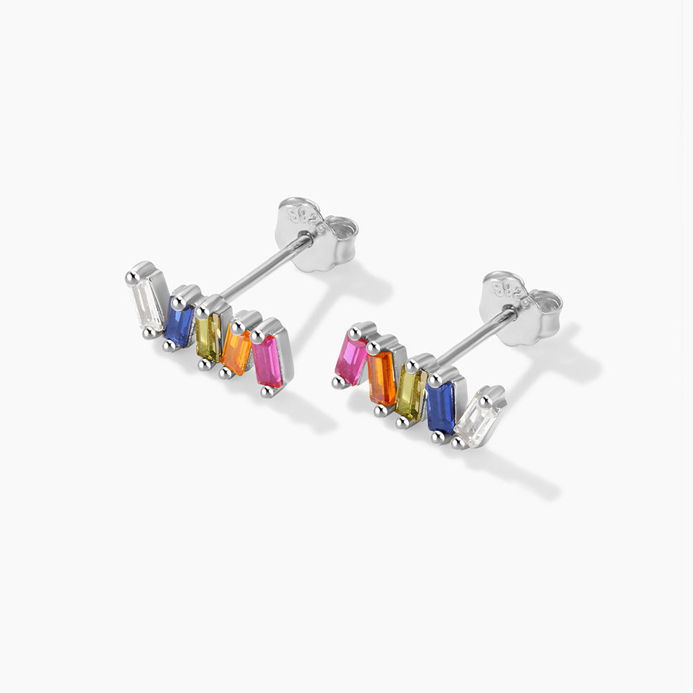 Simple Style Geometric Sterling Silver Inlay Zircon Ear Studs 1 Pair