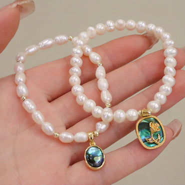 Wholesale Simple Style Oval Rose Freshwater Pearl Shell Bracelets