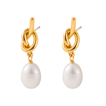 Retro Knot Brass Pearl Plating Drop Earrings 1 Pair