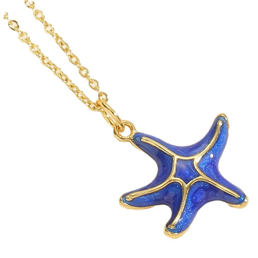 Cross-border exclusive for the new shell starfish drip oil zircon pendant necklace Ocean series star jellyfish clavicle chain