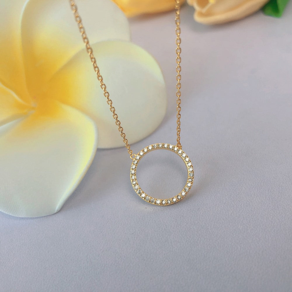 Simple Style Circle Sterling Silver Plating Inlay Zircon Pendant Necklace