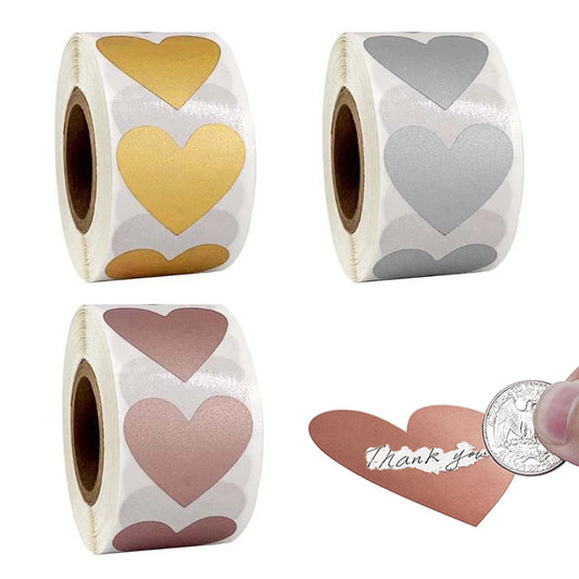 Wholesale Gold Heart-Shaped Silver Stickers, 300 Sheets/Roll