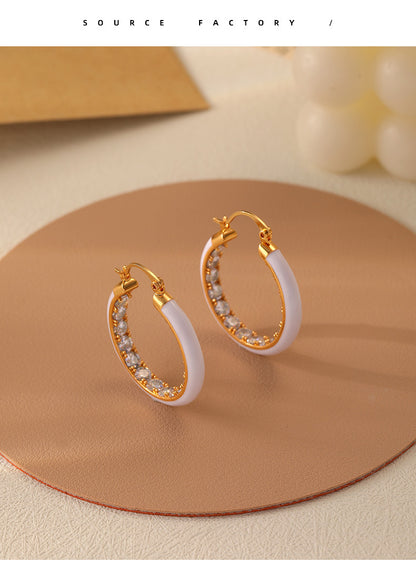 1 Pair Casual Simple Style Circle Copper Brass Enamel Plating Inlay Zircon 18k Gold Plated Hoop Earrings