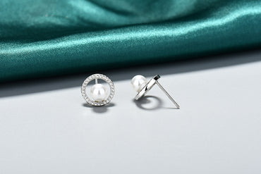 1 Pair Elegant Geometric Inlay Copper Pearl Zircon Ear Studs