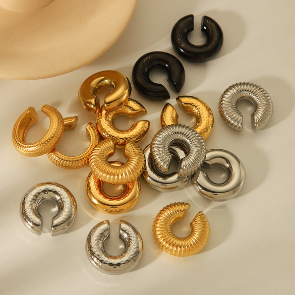 IG Style Women Hammered Geometric Stainless Steel Electroplating Clip On Earrings