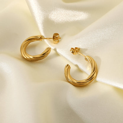 Gold-plated Stainless Steel Twisted C-shaped Hoop Earrings