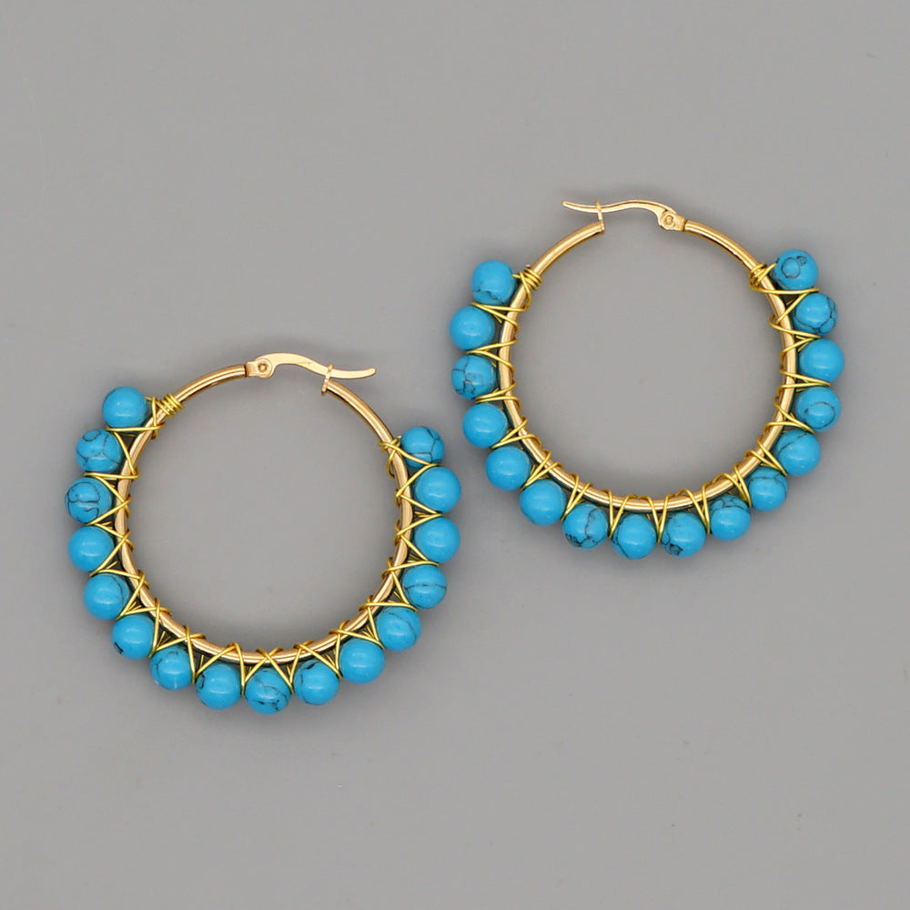 Simple Exaggerated Ethnic Gem Large Hoop Earrings